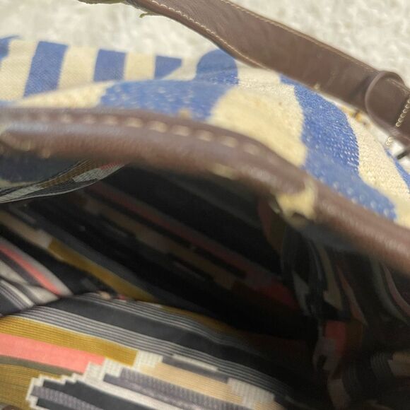 Big Buddha navy Blue &Beige stripes Fabric Large Tote Bag synthetic brown straps - Picture 13 of 16